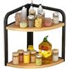 Dreamhousey Mensola angolare per piano di lavoro da cucina, portaspezie, accessori da cucina, portaspezie triangolare in legno, organizer angolare da bagno/scrivania in ferro (2 ripiani)