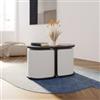 DEGHI Tavolino 78x45h cm piano effetto legno con due pouf estraibili in tessuto bianco - Bonnie