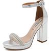 QUEEN HELENA Sandali Eleganti con Tacco Medio con Cinturino e Strass Donna ZM9321 (Argento, numeric_39)