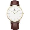 Alienwork IK Orologio Uomo Donna Oro Bracciale in Cuoio Rosolare Bianco Ultra-sottile