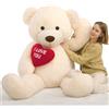 MorisMos Orso Peluche Gigante con Cuore I Love You, 183cm XXXL Orsacchiotto Peluche Enorme Beige Morbido, Orsetto Grande Carini Regali per Lei Fidanzata Donna Ragazze Bambini