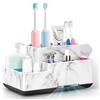 DoubleCare Portaspazzolino e dentifricio staccabile per piano di lavoro del bagno, grande organizer da bagno antiscivolo per doccia, cucina, bambini, famiglia, portaspazzolino multifunzione marmo argento