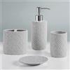 Martha Stewart Set di accessori da bagno in ceramica, organizer per oggetti da bagno, medaglione damascato goffrato, dispenser per lozione/sapone, portaspazzolino, bicchiere, portagioie, dimensioni