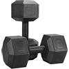 Yaheetech Set 2 Manubri Esagonali 10 kg per Palestra Casa in Ferro e Pvc Antiscivolo Nero 2 Pezzi
