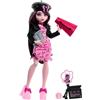 Monster High Diario degli Orrori - Draculaura,set con bambola e accessori a tema cinema, include giacca in stile college, annuario, copione e attrezzature, giocattolo per bambini, 4+ anni, HXW30,Viola