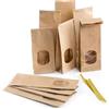 Logbuch-Verlag Sacchetti carta kraft marroni con finestra, 10 pezzi: buste regalo natalizie alimenti biscotti tè spezie dolci, busta Natale piccola fondo quadro richiudibile con clip dorata, 7 x 4 x 20,5 cm