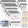 WOOWAIR 21 Pezzi Buste Plastica Zip, Borse di File A4 A5 A6 B4 B5 B6 B8 Bills Sacchetto Impermeabile, trasparenti Cartelline con 2 Etichette Adesive per documenti, ricevute, cosmetici, scolastico