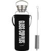 sunkey Bottiglia Acqua 2 Litri in Vetro Borosilicato Trasparente Portatile Leakproof Tappo Manico Neoprene Custodia Bpa Free