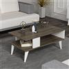 [en.casa] Tavolino Basso da Divano (AxLxP) 40 x 90 x 45 cm Tavolino da Salotto con Scomparto Semiaperto e 4 Piedini - Effetto Noce/Bianco