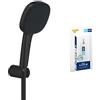 GROHE Vitalio Comfort 110 QuickFix & QuickGlue S - Set doccia (doccia quadrata da 11 cm, flessibile 1,75 m, supporto a parete, risparmio idrico, extra facile da montare), nero opaco, 263992431