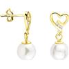 SOFIA MILANI - Orecchini da Donna in Argento 925 - Placcati in Oro e con Pietra Zircone - Orecchino Pendente a Cuore i Perla - E1601