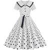 Porceosy Morbido vestito da donna retrò anni '60 festa vintage grande orlo a contrasto colore stampa a pois vita alta con cintura posteriore cerniera manica corta bambola, Nero , S