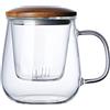 HGIFTHOMEH Tazza da tè floreale resistente al calore con manico trasparente e colino e coperchio in bambù Tazza da tè in vetro resistente al calore da 455 ml