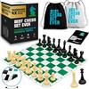 Chess Geeks Best Chess Set Ever 4X Set Scacchi Professionale con Scacchiera Portatile in Silicone 50x50 cm Reversibile e Arrotolabile, Pezzi Quadruplo Peso (Re 11,4cm) - ideale per Viaggio, Adulti e Bambini