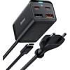 Baseus Caricatore USB C rapido 65W, PD GaN3 Fast Wall Charger, 4 Porte [2USB-C+2USB] Stazione di Ricarica con Cavo 1,5m AC per MacBook Pro/Air, USB-C Laptop, iPhone 14/13/12, Samsung Galaxy S23/S22