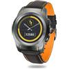 MyKronoz ZeTime-Prem-Reg Smartwatch Ibrido con Lancette Analogiche, Titanio Spazzolato/Carbonio Nero/Cuciture Arancioni