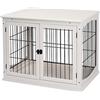 PawHut Casetta per Cani da Interno, Gabbietta per Animali in Legno e Metallo con Doppia Porta, 58.5x81x 66cm, Bianco