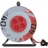 EMOS - Avvolgicavo 40 m con prolunga rinforzata - 4 prese Schuko - 230 V, 16 A, 3680 W - Isolamento in PVC - H05VV-F3G 2,5 mm2 - Protezione contro il surriscaldamento - IP20 per interni, grigio-rosso