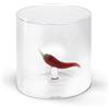 WD Lifestyle - Bicchiere in Vetro Borosilicato 250ml con Soggetto in Vetro Colorato Interno (Peperoncino)