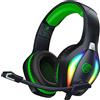 Fachixy 「2024 New」 FC100 Cuffie Gaming per PS4 PS5 PC Xbox Nintendo Switch, con Luce RGB, con Microfono, Audio Stereo, con Cancellazione Del Rumore con filo - Verde