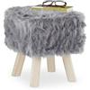 Relaxdays Sgabello in Pelliccia Sintetica, Pouf Decorativo con Gambe in Legno, Seduta e Poggiapiedi, 37x32x32 cm, Grigio, 1 pz