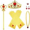 Vicloon 8 PCS Nuovi Accessori per Vestire Principessa con Diadema, Guanti, Bacchetta Magica, Orecchini, Anello, Collana per Ragazze di 3-10 Anni（giallo）