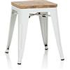 HJH Office 645042 Sgabello Metallo e legno Basso VANTAGGIO W Panchetti Impilabili, Sgabelli Bar Industriali, Carico Max 150 kg, Bianco