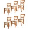 t m c s Tommychairs - Set 6 sedie modello Cuore per cucina bar e sala da pranzo, robusta struttura in Legno di faggio color miele e seduta rivestita in tessuto colore avorio