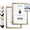 Heimlich® - Cornice per foto - 13x18 cm, Alluminio Metallo, Oro, Confezione da 2 - Cornice per foto media con copertura in foglio di plastica - Montaggio a parete o esposizione da tavolo