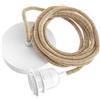 Hoopzi - Hang 1 - Lampadario a Sospensione - 2,5 Metri - Cavo Elettrico Tessuto - Portalampada E27 - Per Camera da Letto, Soggiorno, Cucina - Corda e bianco