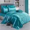 Zimel Homes, set di biancheria da letto in raso con copripiumino, lenzuolo con angoli, 4 federe | matrimoniale, set completo di biancheria da letto in seta (verde acqua, matrimoniale)