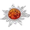 AMBEDORA Spilla Sole da Donna in Argento con Ambra, Argento Sterling Lucidato, Ambra Baltica Naturale Color Cognac