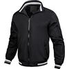 BUGGOF Giacca Manica Lunga Uomo Stand-Up Colletto Tinta Unita Zip Giacca Uomo Moda Casual Bomber Giacca Uomo Primavera Autunno Handsome Transizione Giacca Uomo C-Black 4XL