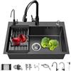 TULAZOU Lavello da cucina nero opaco, 304 lavello da cucina in acciaio inox, 80 x 50 cm, lavello da incasso con rubinetto, dispenser di sapone/rubinetto (80 x 50 cm)