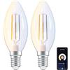 ANTELA Lampadine Alexa Inteligente Filamento E14 C35, 4,5W 470LM Dimmerabile 2700K-6500K Bianco Freddo/Caldo, Compatibile con Alexa/Google Home, Controllo Vocale, Controllo APP, 2.4GHz WiFi, 2Pezzi