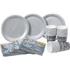 HEKU Set usa e getta per feste, 120 pezzi, con motivo Schön dass du da bist, con semplice piatto di carta, bicchiere per feste (0,25 l) e tovaglioli (33 x 33 cm), ideale per feste, barbecue e
