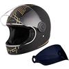 ORIGINE Casco moto integrale Casco vintage in fibra di vetro stile retrò con visiera ECE(TEN LIMITED EDITION BLACK,M)