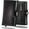 1onespo Porta Carte di Credito Uomo - Portacarte Slim con Portamonete e Contanti - Porta tessere e documenti tascabile protezione RFID, Carbon Verde