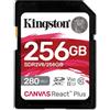 Kingston Technology 256GB Canvas React Plus SDXC UHS-II 280R/150W U3 V60 for Full HD/4K