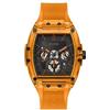 GUESS Orologio da uomo casual Tonneau Diamond 43 mm - quadrante nero cassa e bracciale in acciaio inox, Arancione, Sport/casual