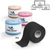 Cable Technologies Nastro Kinesiologico 5m x 5cm, 1/2/4 Rotoli Nastro Kinesiologico, X-PRO SPORT Kinesio Tape con e-book con esempi applicazione, Cerotto Muscolare, Taping Forte Resistente Elastico (4 X COLORMIX)