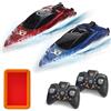 OBEST 2 Pezzi Mini Barca Telecomandata, RC Barca da Corsa con Piscina Gonfiabile, 2.4GHz Motoscafo Elettrico Race Barca Telecomandata Impermeabile, Piscina Giocattoli Regali per Adulti e Bambin