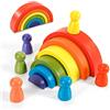 Wisplye Legno Arcobaleno, Giocattoli Montessori Educativi Stacker, Impilabile Colorato Archi con Bambole, Giochi Blocchi di Costruzione, Puzzle di Nidificazione per Bambini Ragazzo Ragazza, 6 Colori