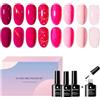 SIUHEN 8 Smalto Semipermanente Unghie Rosa Colori Gel uv Led Passione Colorati Set Rosso Professionali Nail Polish Effetto Fucsia Kit Senza Lampada Chiaro Bordeaux Pastello Fucsia + Base Coat Shining