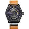 CURREN Orologi al quarzo da uomo Orologio da polso nero sportivo militare cinturino in pelle 8301, Blu e marrone., Bracciale