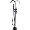 QREZAA Rubinetto per Vasca Freestanding - 2 Modalità con Doccetta Rotazione a 360° - Vasca da Bagno da Terra in Ottone (Nero)