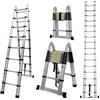 COOCHEER Scala telescopica pieghevole 5M, 2 in 1 scala pieghevole in alluminio con 16 pioli, carico massimo 150 kg, Argento puro