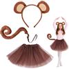 EUPSIIU 3 Pezzi Costumi da Scimmia, Costume Animale Orecchie di Scimmia Fascia Coda Lunga Scimmia Ragazza Tutu, Scimmia Cosplay per Bambino Fancy Dress Halloween Carnevale Festa Costume (Scimmia)