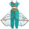 Monissy Costumi per Bambini Vestito per Principessa Jasmine Bambine e Ragazze Natale Compleanno Carnevale Costume con Accessori Aladdin Parrucca Corona Bacchetta Magica Collana,Verde,100