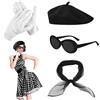 FUIPVGI Set Accessori Anni '50 - Kit Costume Francese Retrò con Sciarpa, Occhiali da Sole e Guanti per Donne e Ragazze